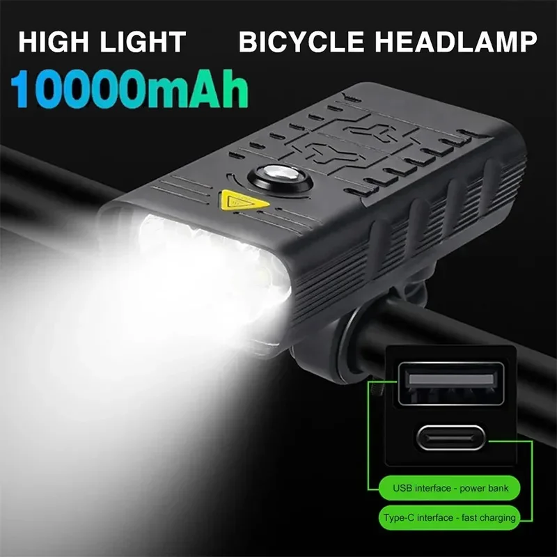 Luz brillante para bicicleta, 10000mAh, LED frontal, recargable por USB, lámpara para bicicleta de montaña, 3000LM, faro para bicicleta de montaña,