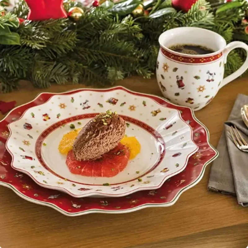 Weibao Christmas Tableware Flat Plate Round Dinner Plate Cake Plate Mug Teapot Coffee Cup Soup Plate Salad Dish Dishes