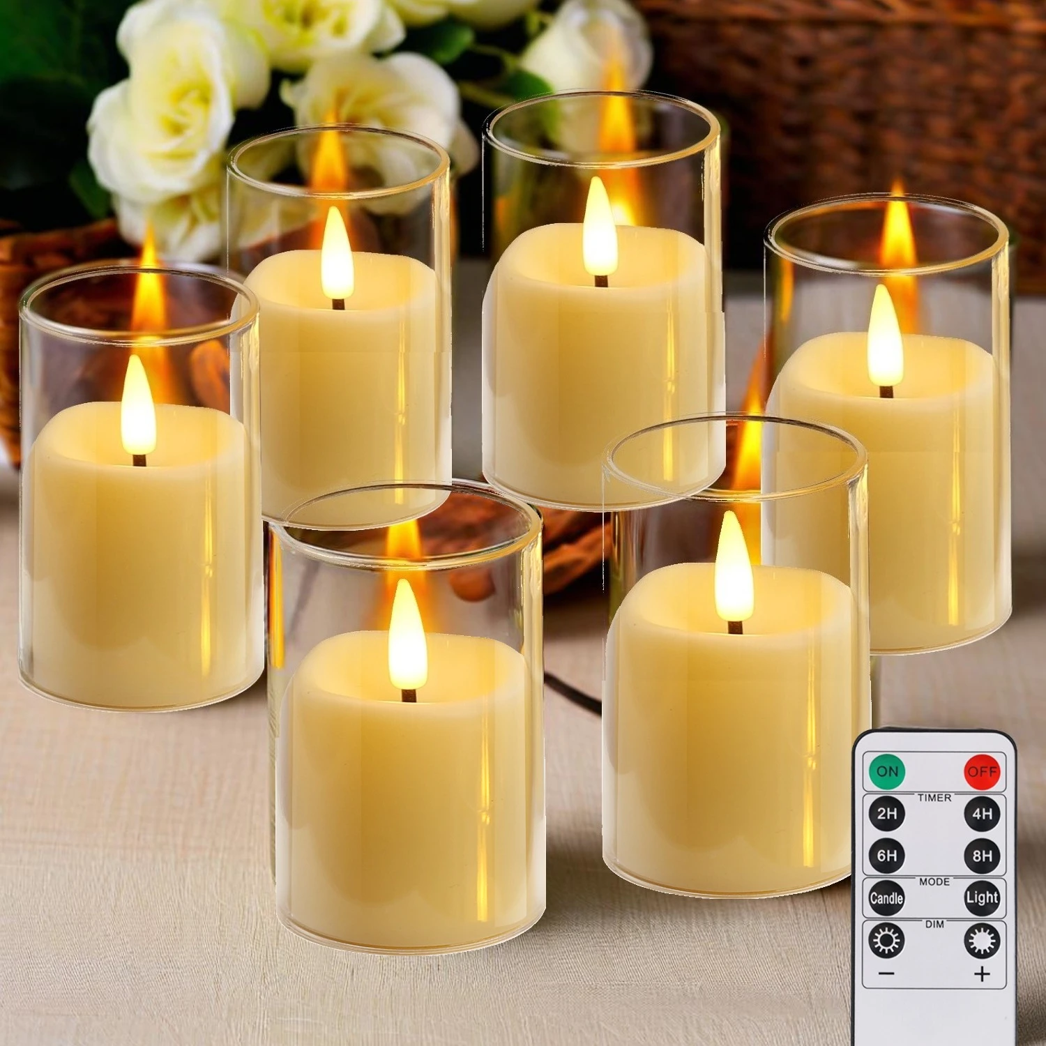 6/12/24Pcs Led Flameless Electric Candles Lamp Acrylic Glass Battery Flickering Fake Tealight Candle Bulk For Wedding Christmas