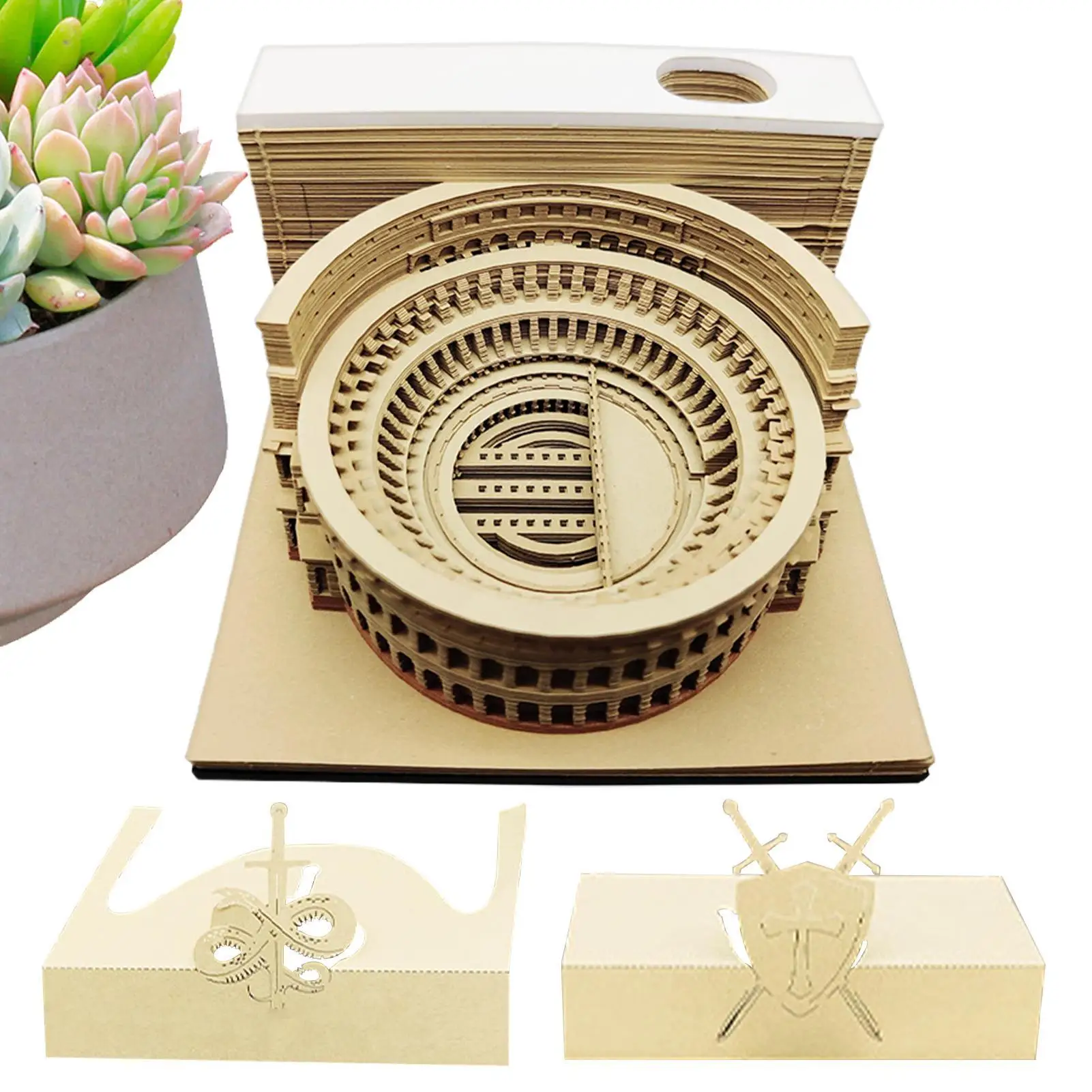 2026 3D Stereoscopic Calendar Roman Colosseums Shape Weekly Calendar Tear-Away Paper Carving Art Memo Pad Offices Decoration