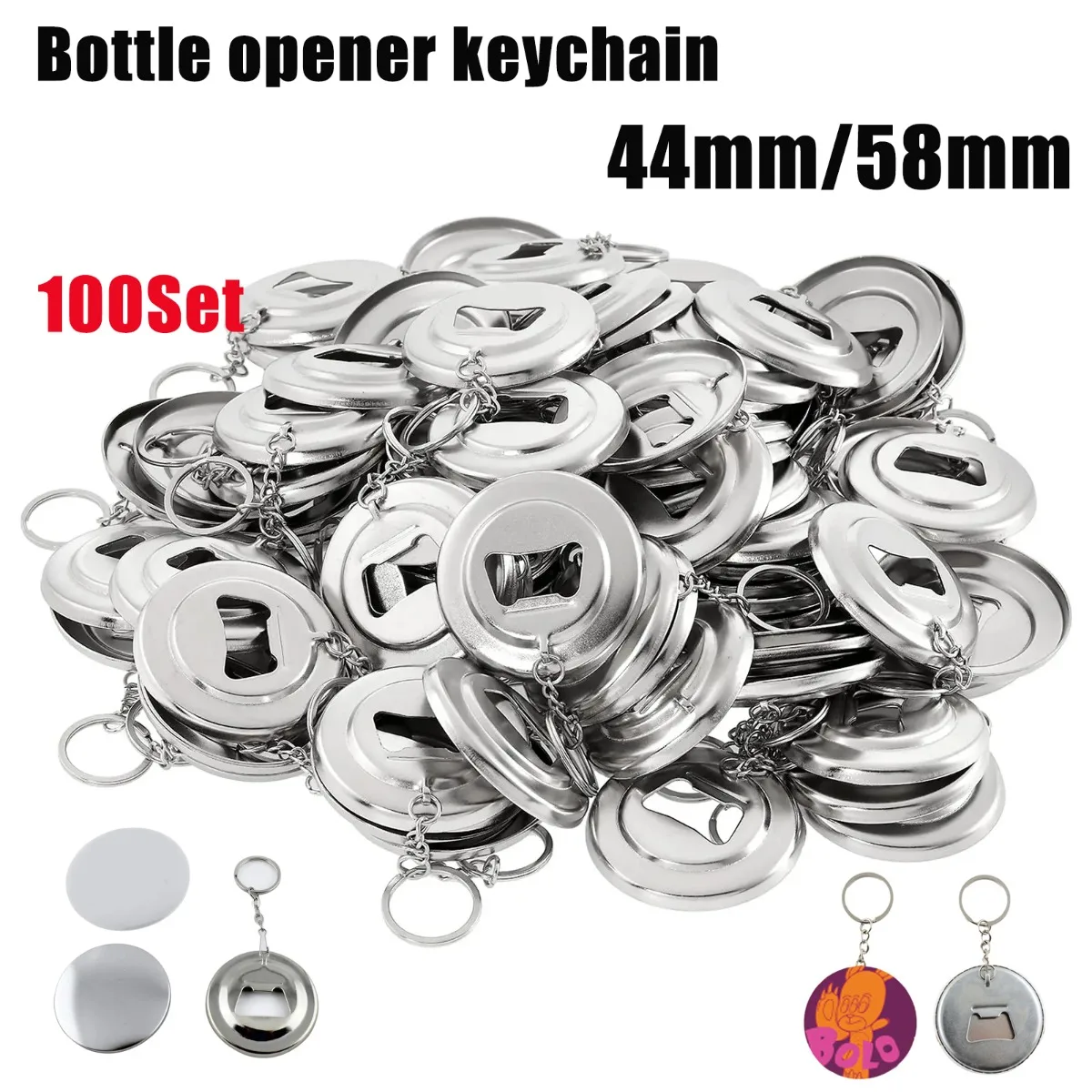 

100 Sets of Bottle Opener Keychains 44mm/58mm Button Parts and Materials Suitable for Badge Button Making Machines with Holes