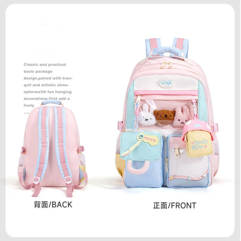 Miffy Backpack Cartoon Kawaii Dopamine Sweet Girl Contrasting Color Fashion Versatile Large Capacity Backpack Gifts for Girls