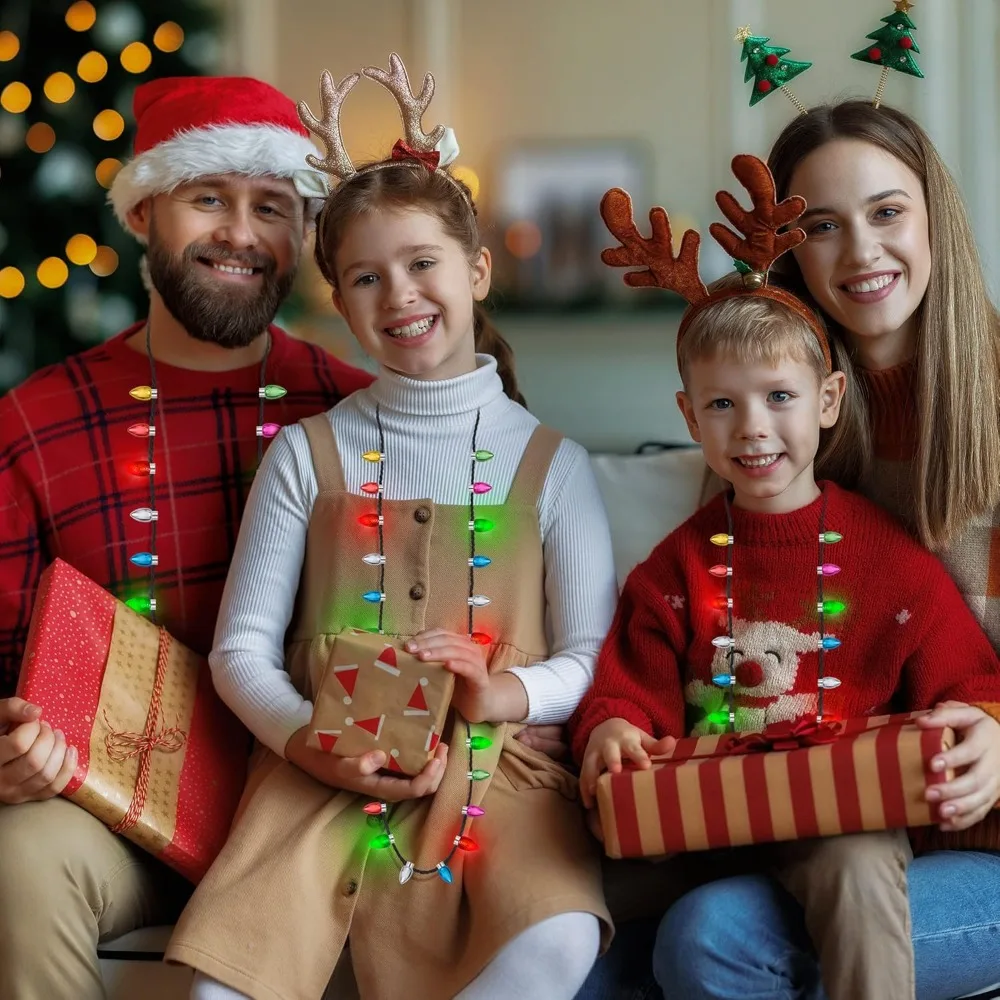 36 peças colar de luz de natal, decorações de colares de lâmpada de natal brilhante, 3 modos de luzes coloridas lembranças de festa de natal em massa