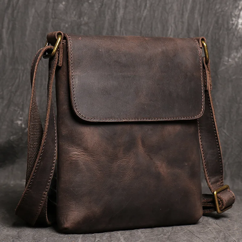 Nesitu Highend New Vintage Brown Black Genuine Crazy Horse Leather Shoulder Small Women Men Messenger Bag for ipad mini M30172