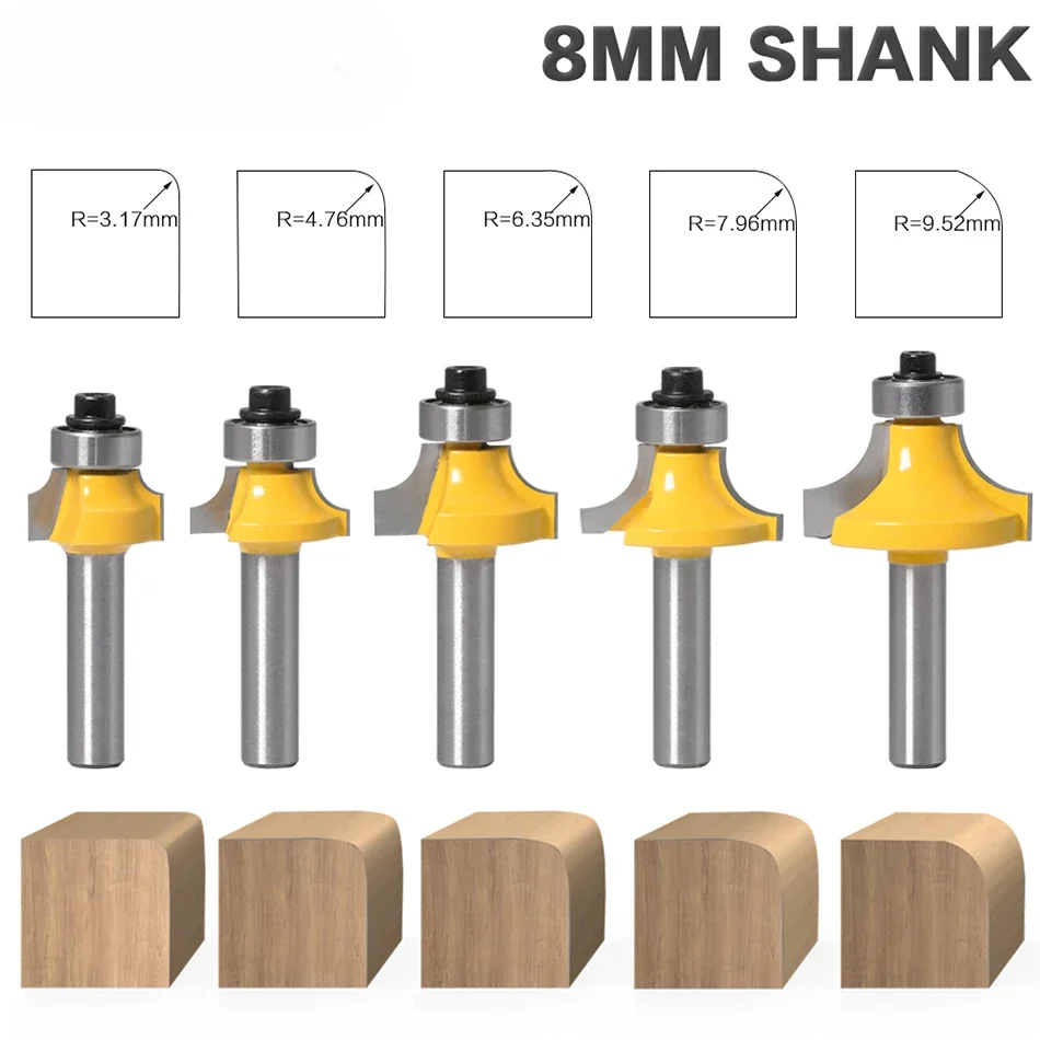 8mm Corner Round Over Router Bit with Bearing Milling Cutter for Wood Woodworking Tool Tungsten Carbide