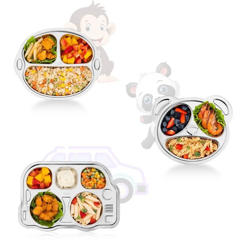 Stainless Steel Bowl Toddlers Plate Placemat Food Dinner Trays Kid Feeding Mat Child Food Feeding Tray Compartment Container