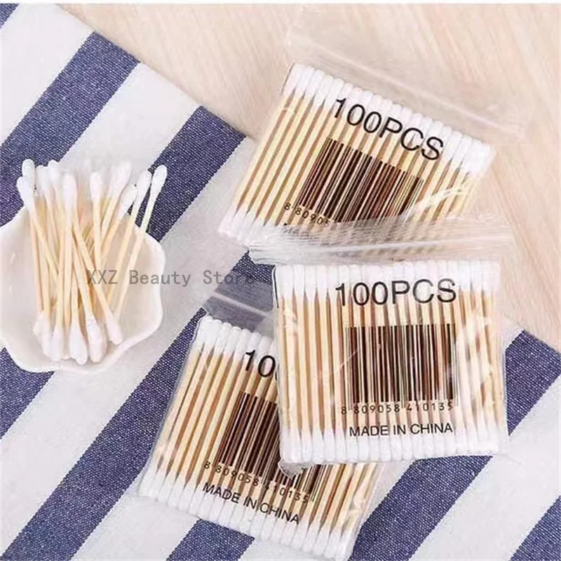 10/100pcs Double-Headed Cotton Swabs Women's Makeup Remover Buds with Wooden Sticks for Nose & Ear Cleaning Health Care Tools