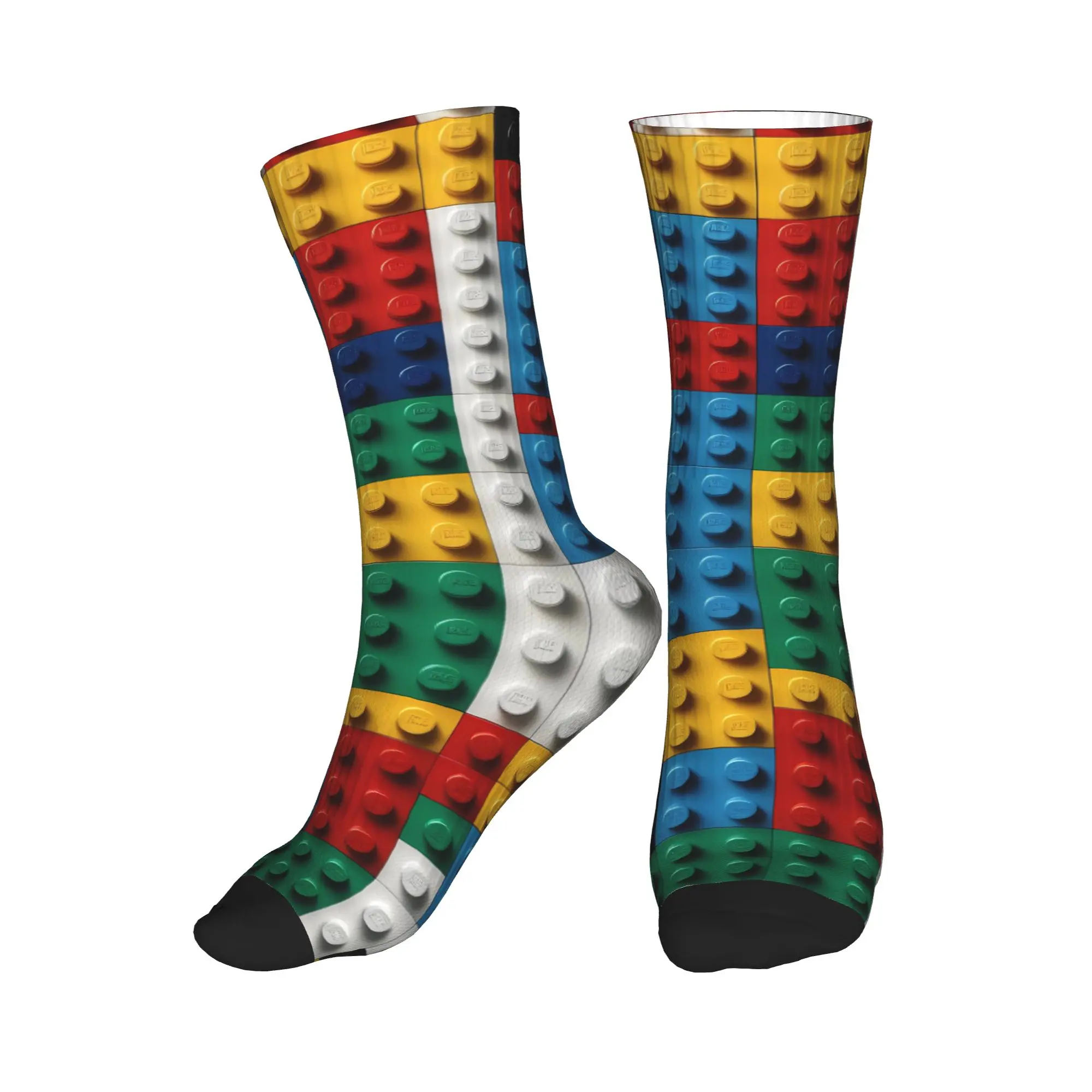 Men Socks Colorful Building Blocks Print  Stockings Spring Gothic Soft Breathable Socks Printed Running Non Skid Socks
