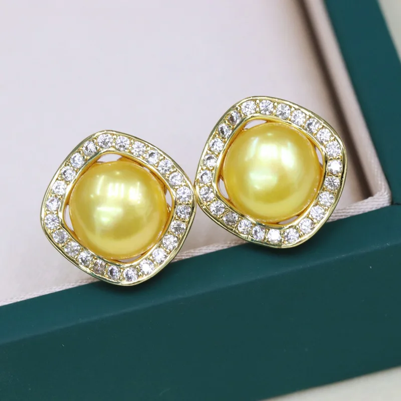 New Freshwater Pearl for Women 8-9mm 18k Gold Plated Full Zircon Micro Pave Fashion Simple Versatile Earrings 111