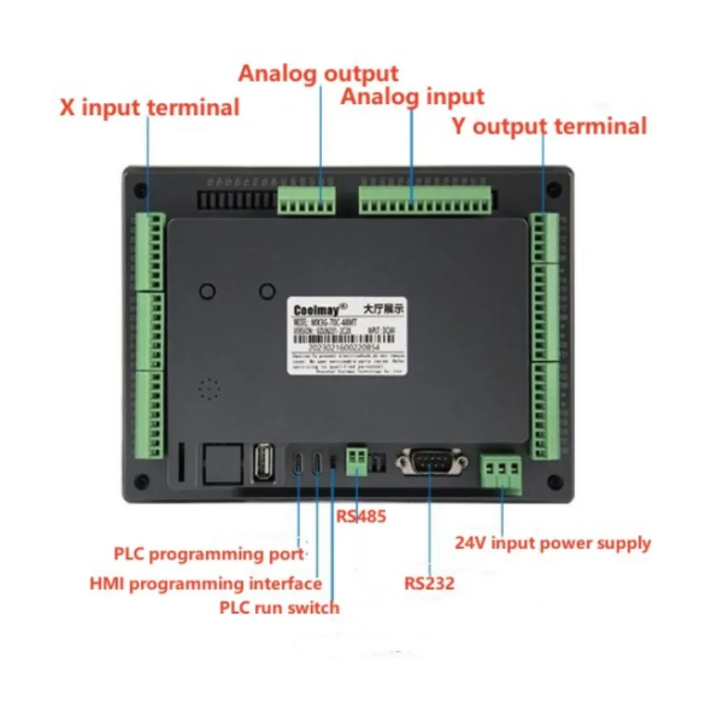 Coolmay 4.3 "/7" PLC HMI tout-en-un MX3G-43C/série 70C Entrée et sortie analogiques intégrées 5AD2DA Support MODBUS RTU RS485 Et RS232