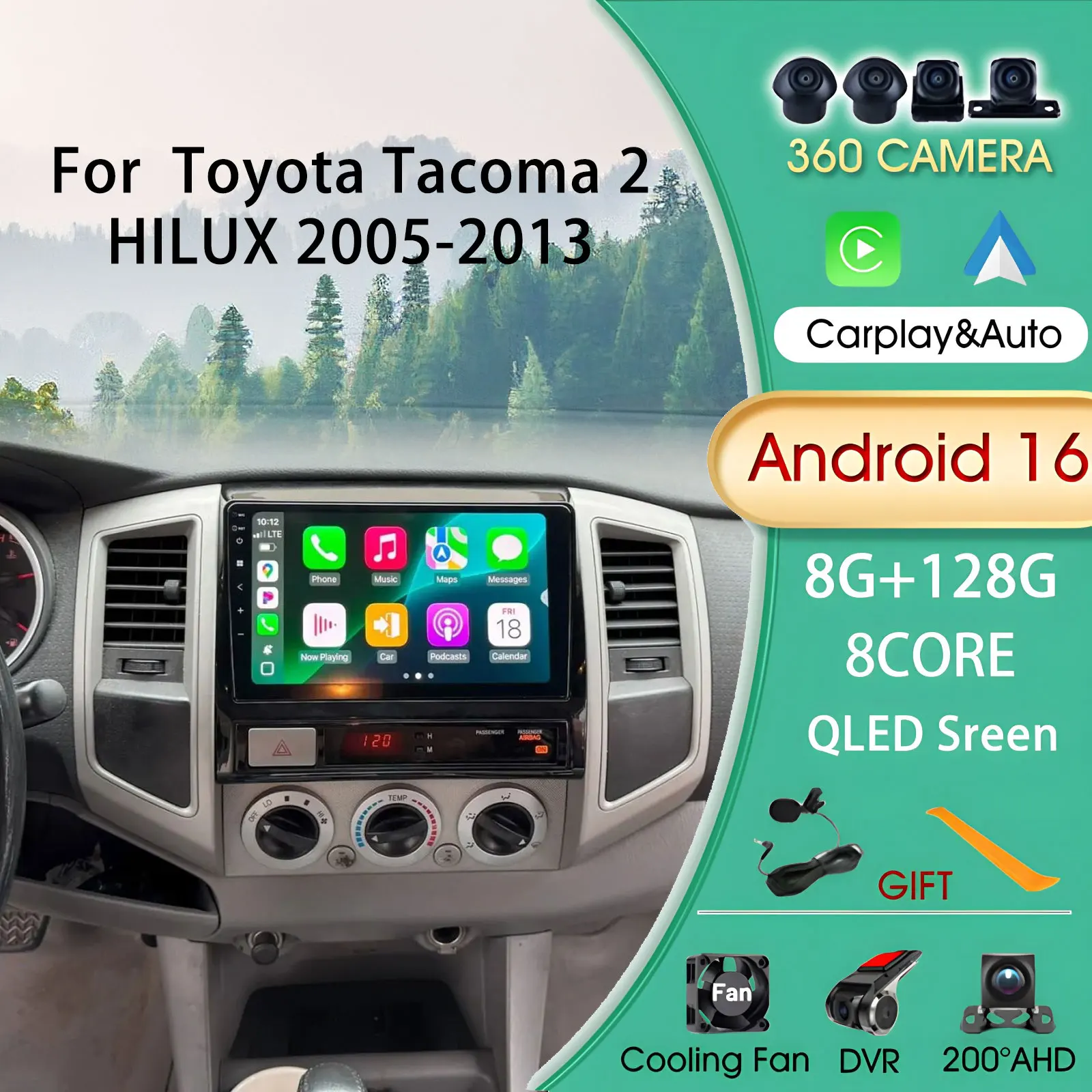 

Car Radio For Toyota Tacoma 2 HILUX 2005-2013 Wireless Carplay Android Auto Bluetooth Car Video Stereo WIFI GPS 4G Multimedia