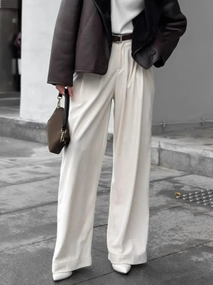 

BKLD Fashion Autumn Lazy Drooping High Waist Wide Leg Pants Solid Color Women Clothing 2025 New Pleated Casual Trousers