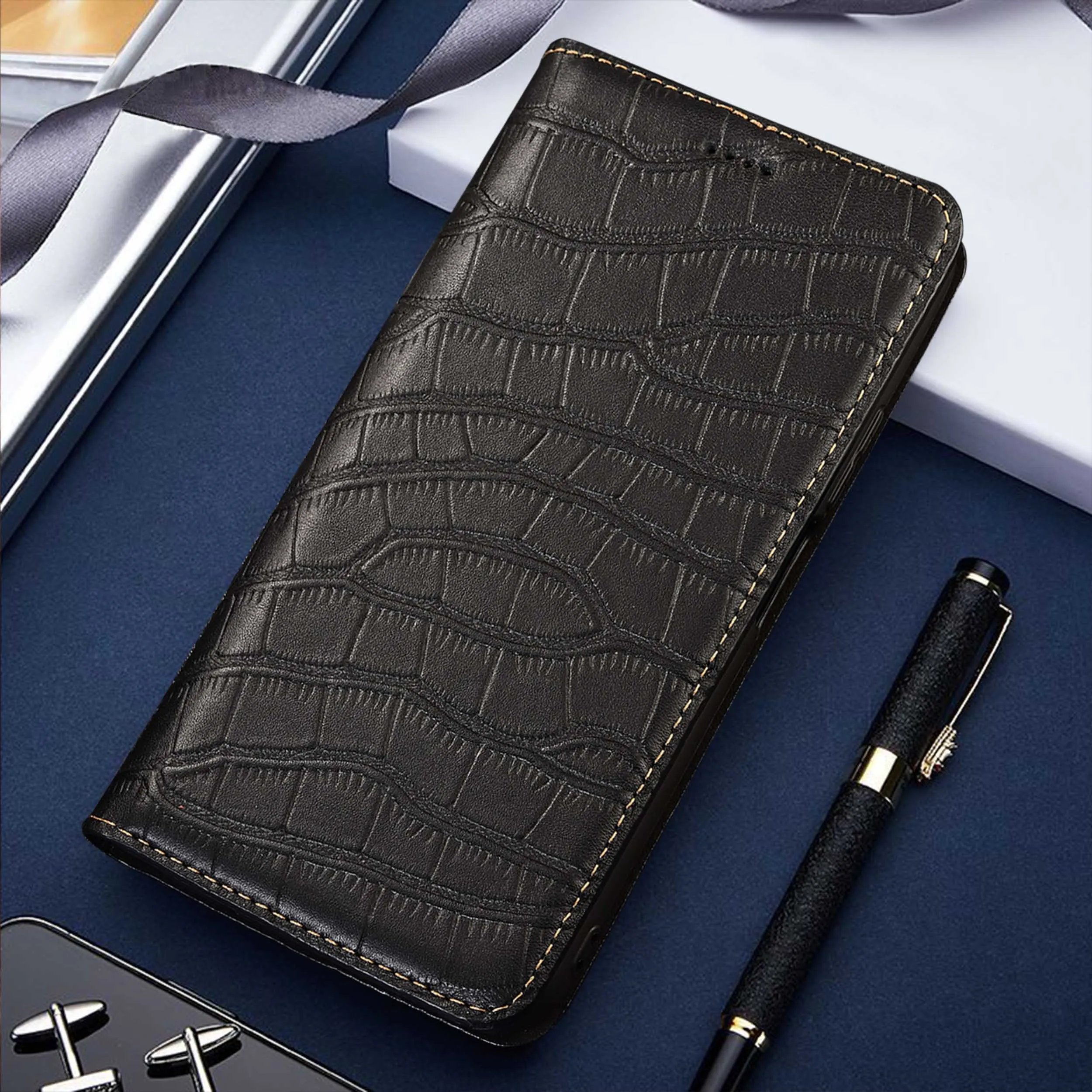 

Genuine Leather Phone Case For OPPO Find X5 X6 X7 X8 X8S X9 Pro Plus Ultra Lite Crocodile Belly Pattern Flip Cover Case Cowhide