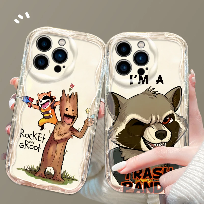 Marvel Rocket Bear Cartoon Cool For Apple iPhone 15 14 13 12 11 XS XR X Pro Max Plus Wave Oil Cover Phone Case