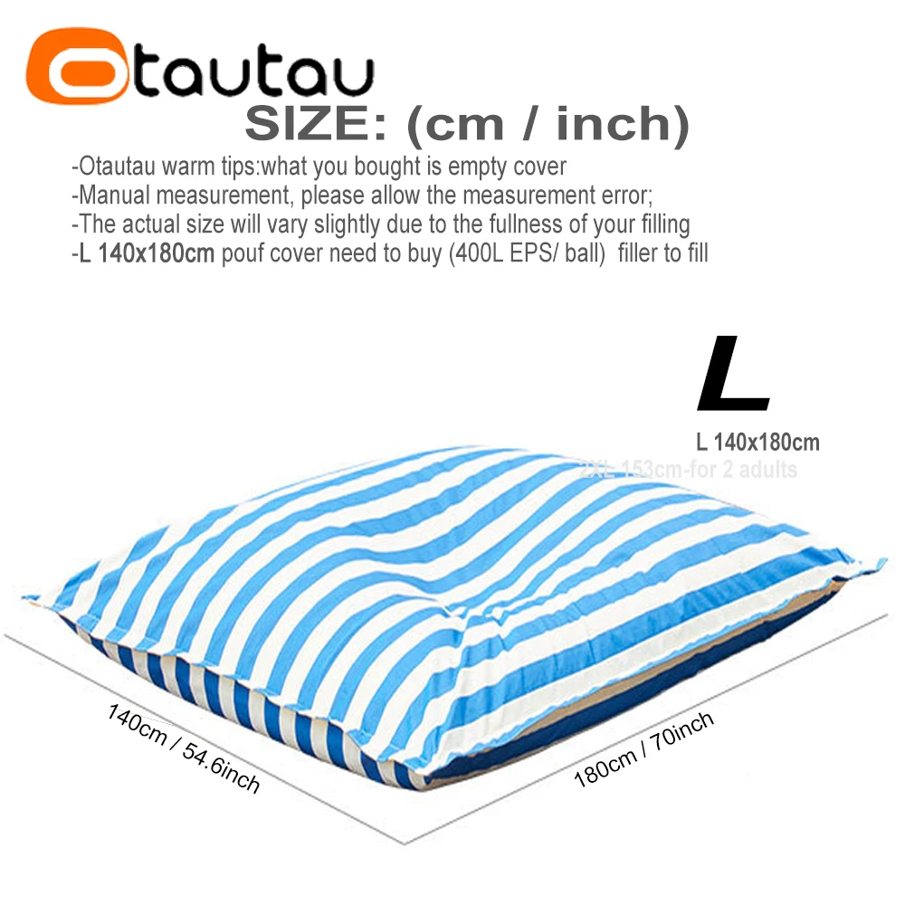 OTAUTAU 6ft Sqaure Swimming Pool Floating Pillowsac Pouf Cover No Filler Outdoor Beach Garden Puff Salon Bean Bag Sofa Bed SF081