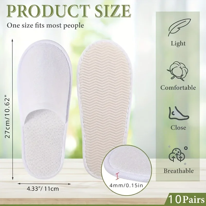 10 pares de zapatillas desechables para spa de viaje en hotel para invitados, zapatillas a granel de un solo uso, zapatillas de interior antideslizantes con punta cerrada, talla 42