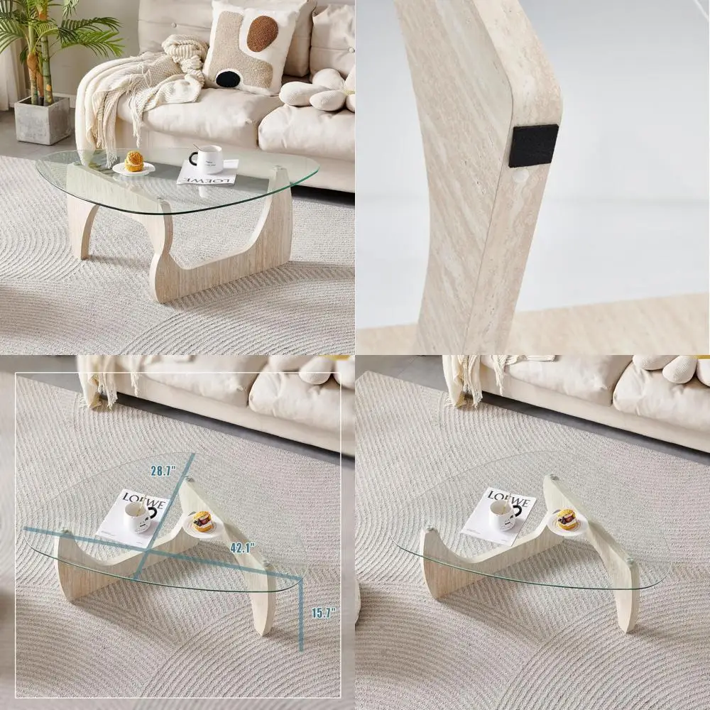 Modern Marble Coffee Table - Elegant Wooden Design for Contemporary Living Rooms