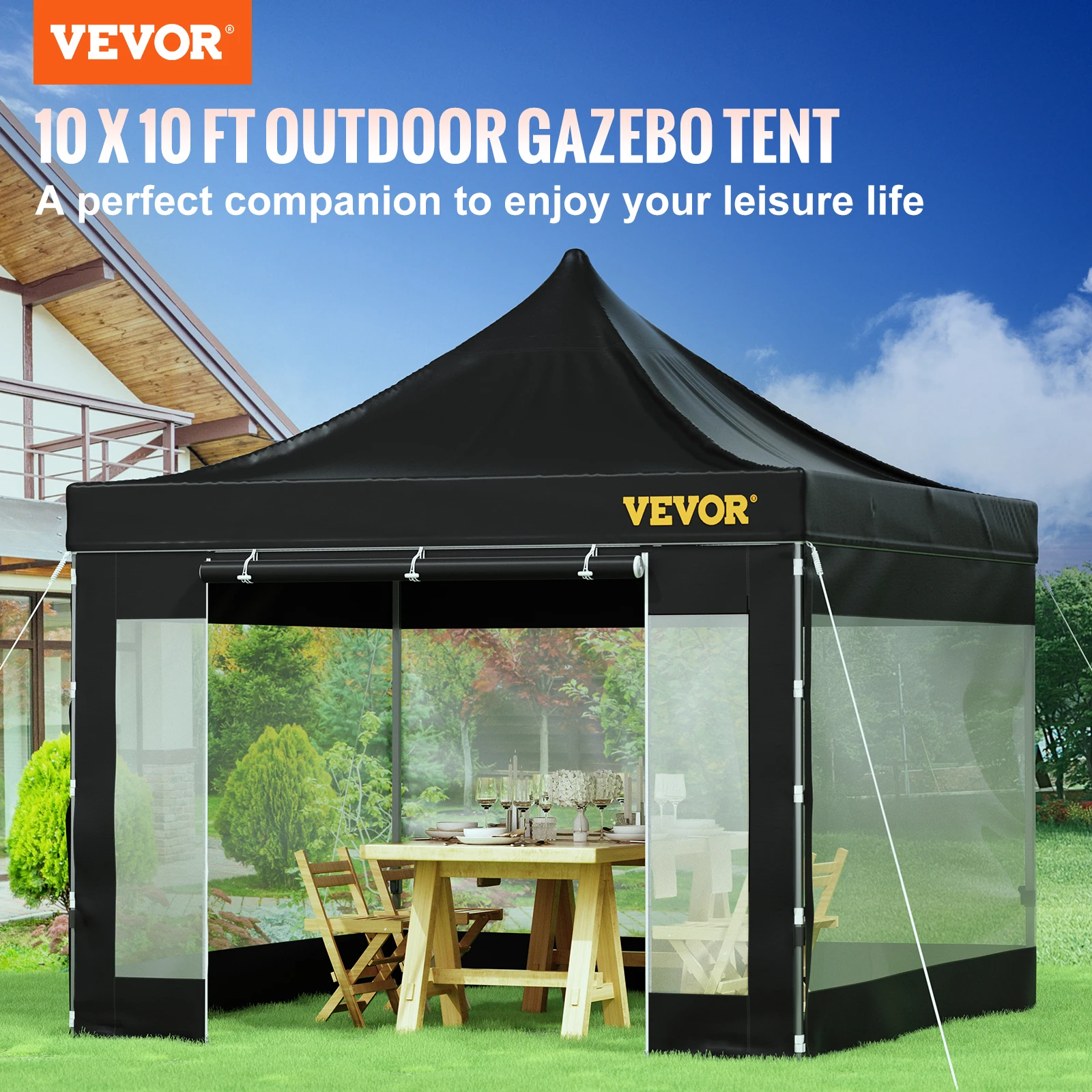 VEVOR Pop Up Canopy Tent 10x10FT Outdoor Backyard Gazebo Tent with Removable Sidewalls Waterproof Instant Garden Gazebo Shelter