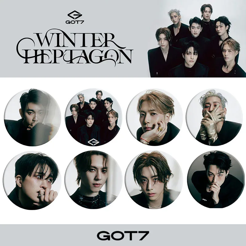 KPOP GOT7 Album WINTER HEPTAGON Metal Badge Round Brooch JinYoung Mark Jackson BamBam Photo Mirror Keychain Bag Pendant Fan Gift