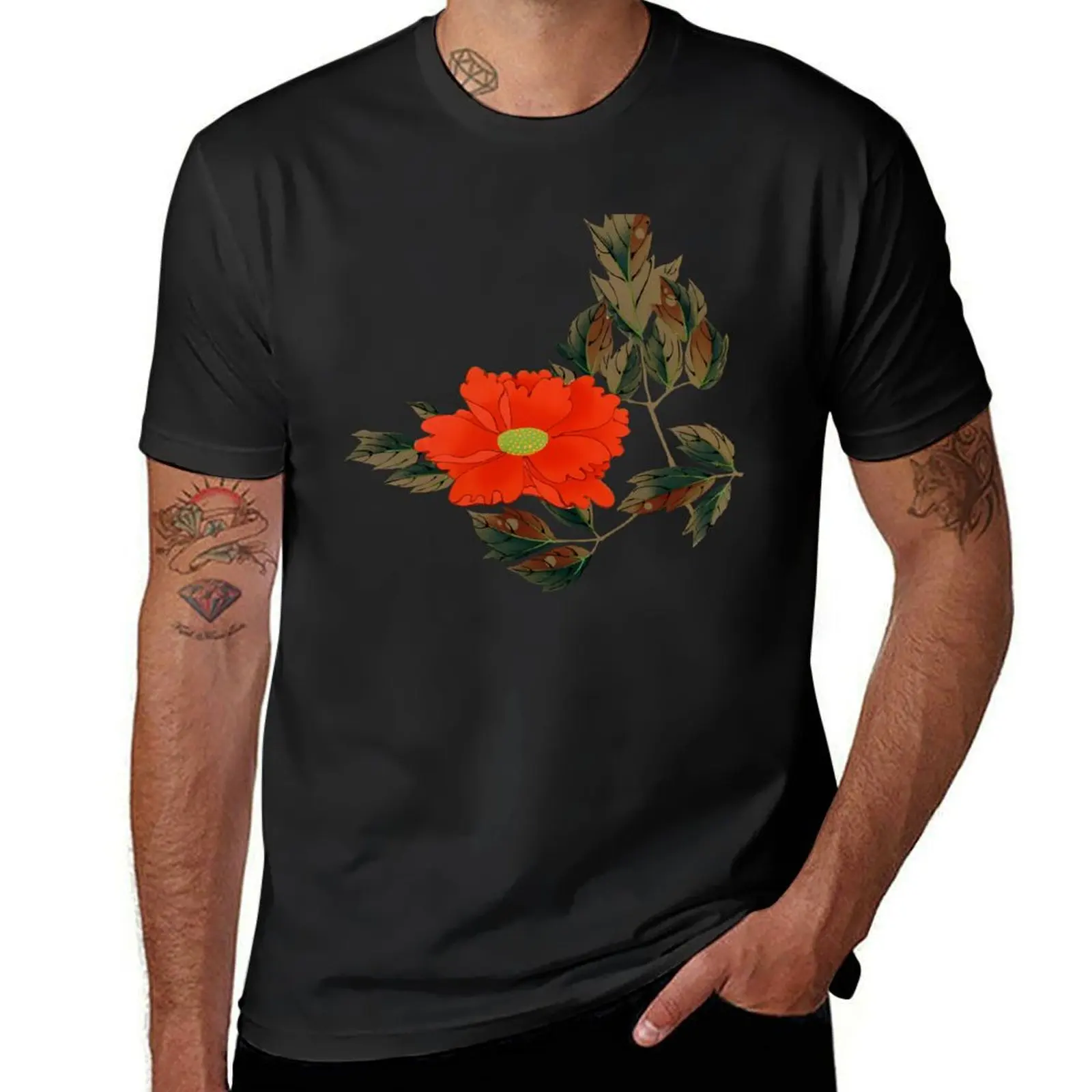 Red Peony Cutout from Jakuchu Gafu by Ito Jakuchu T-Shirt graphics sublime quick-drying vintage clothes mens graphic t-shirts