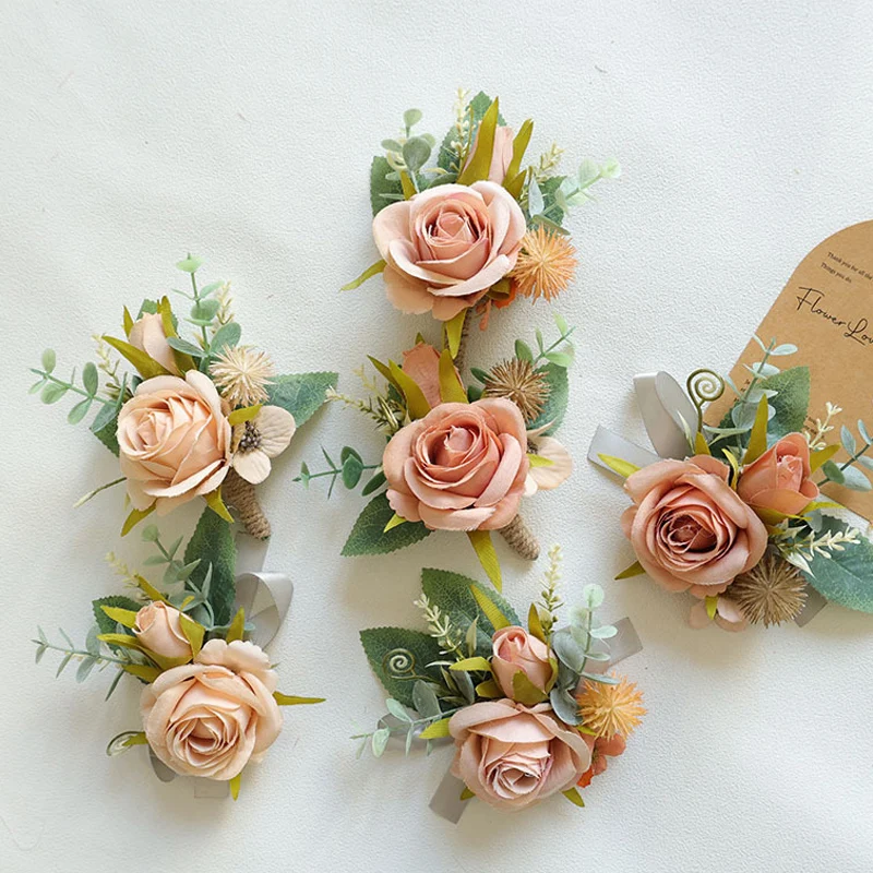 25074 Bohemian Rose Flower Corsage & Wristlet Set - Perfect for Brides, Groomsmen, and Wedding Decorations