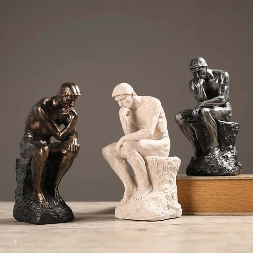 Statue de Penseur Minimaliste Nordique en Résine Effet Grès – Décoration de Bureau, Cadeau de Pleine Conscience pour les Amateurs de Philosophie – Sculpture de Penseur