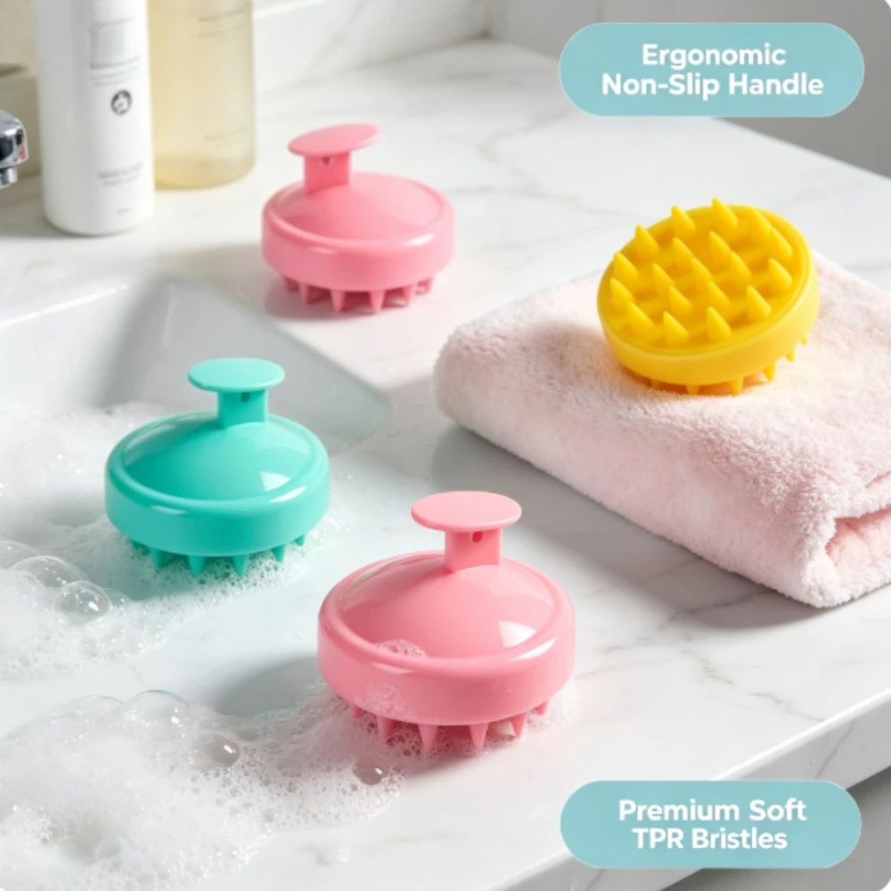 1pc Cute Silicone Scalp Massager Shampoo Brush Soft TPR Hair Scrub Brush for Women Men Kids Office Dorm Christmas Gift