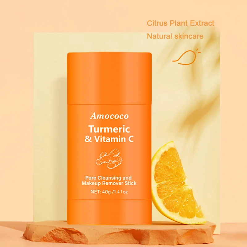 Amococo Turmeric Vitamin C Avocado Vitamin B5 Pore Cleansing Makeup Remover Stick Deep Cleansing Blackhead Remover Mild Formula Non-Irritating Portable Travel Size Easy to Carry Daily Skincare For All Skin Types Women Men 40g