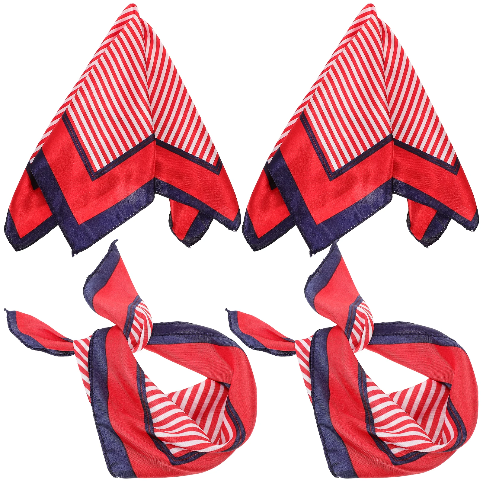 

4 Pcs Silky Scarves Blue Striped Square Neck Scarves Lightweight Ladies Satin Scarf Polyester Premium