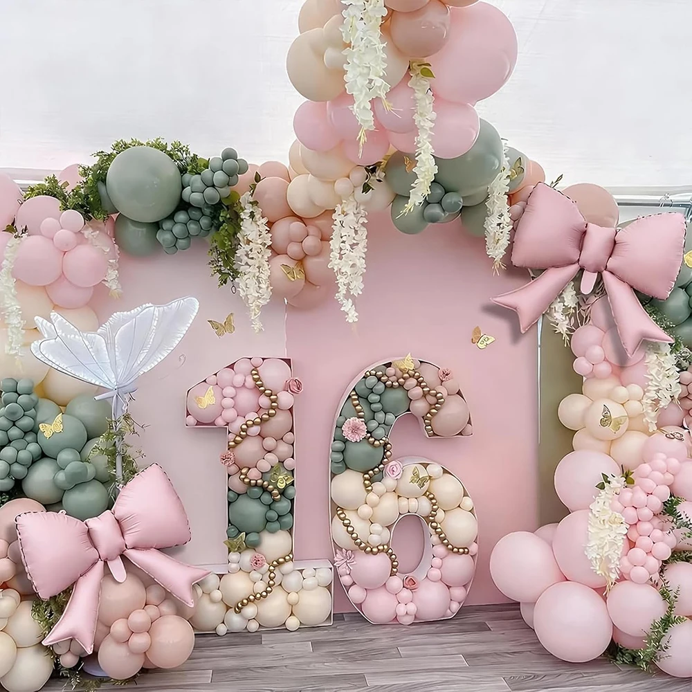 95Pcs Pink Bow Balloon Garland Arch Kit Foil Balloons Wedding Birthday Theme Party Decoration Princess Gifts Supplies Globos
