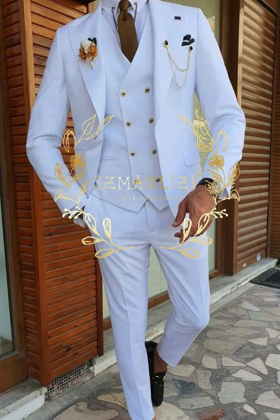 

Costume Homme 2024 Latest Coat Pant Designs White 3 Pieces Slim Fit Wedding Suits For Men Fashion Elegant Tuxedo Groom Dresses