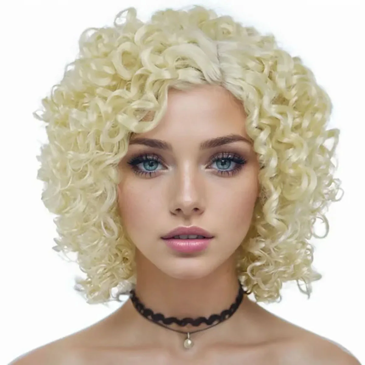 

Synthetic Cur Wigs for Women Short Afro Curly Hairstyles Full Wig Blonde Color Natural Wigs Daily Use Cosplay Costume Female Wig