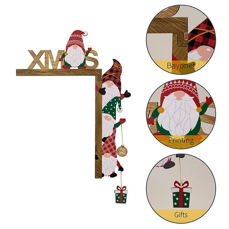 Christmas Door Frame Pendant Decoration Wooden Santa Claus Elk Xmas Gnome Door Corner Ornament Navidad New Year Decorative Props