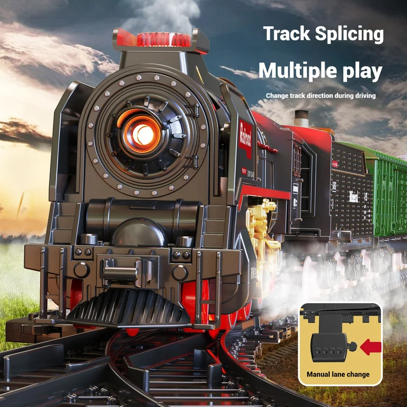 

Small Train Toy Electric Simulation Retro Steam Rail Car Sound Light Spray Retro Nostalgic Train Model Series Children'S Toys