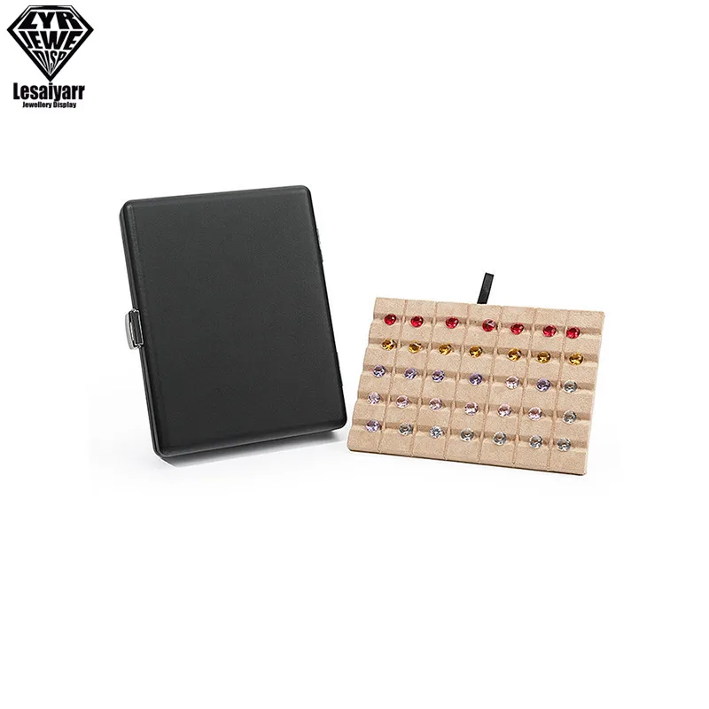 Quality 35Slots Diamond Storage Box PU Gemstone Organizer Exhibition Case Gems Packaging Carring Box Stone Showcase Velvet