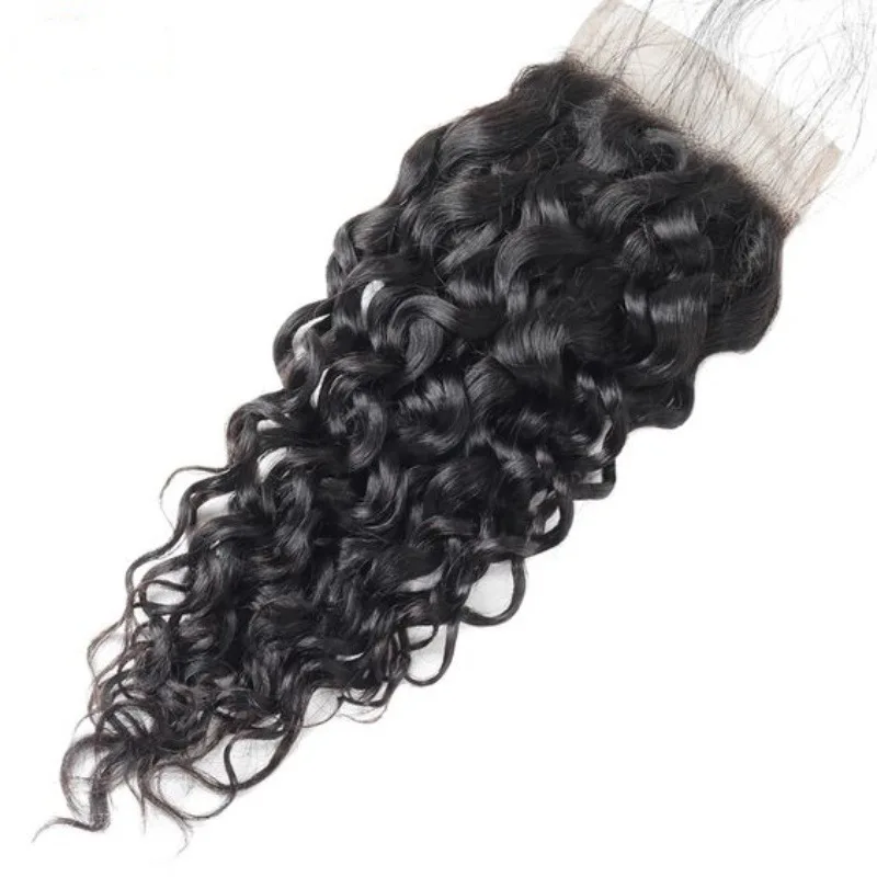 Water Wave Human Hair 4x4 Transparent Lace Closure Natural Color 150% Density 10-20 Inch Indian Virgin Hair Full End Pre-Plucked