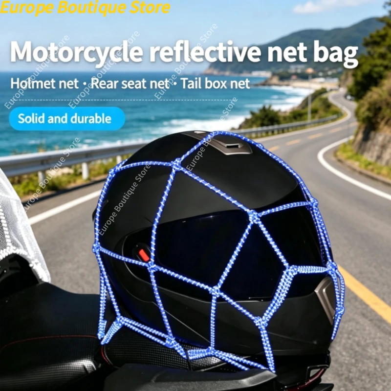 

Motorcycle Cargo Net Helmet Holder Elastic Reflective Bungee Net for Tank Rear Seat Luggage Storage Riding Accessories