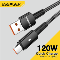Essager 120W USB Type C Cable Super Fast Charge 67W Cable Quick Charge 6A For Xiaomi 12Pro Redmi K50 Note 11Pro Black Shark5 Pro