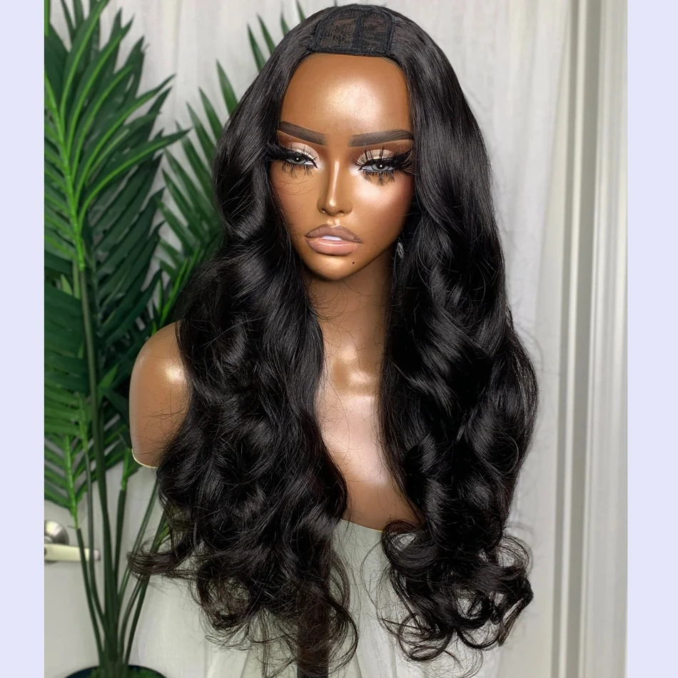 

Human Hair Machine Made U Part Body Wave Wigs for Women Hair Extention Remy Indian Hair Black/Brown 1X4 Size Openning Wig