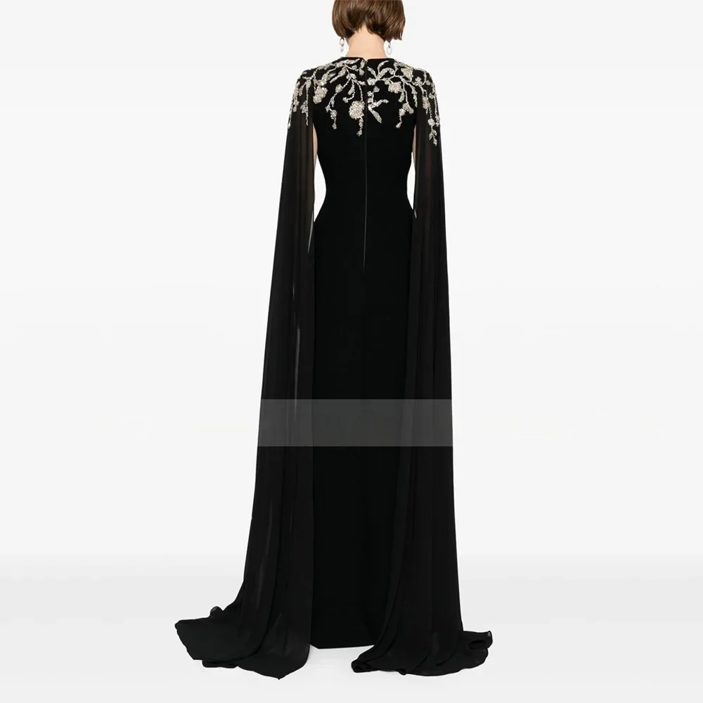 ثوب مسائي فاخر برقبة دائرية وأكمام كيب مزين فستان ماكسي مناسب لحفلات الزفاف فستان رسمي للحفلات للنساء