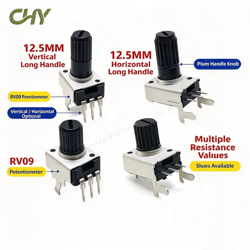 5PCS RV09 Potentiometer Vertical Horizontal B1K 5K 10K 50K 100K 200K 500K Adjustable Resistor 0932 Variable Resistor B103