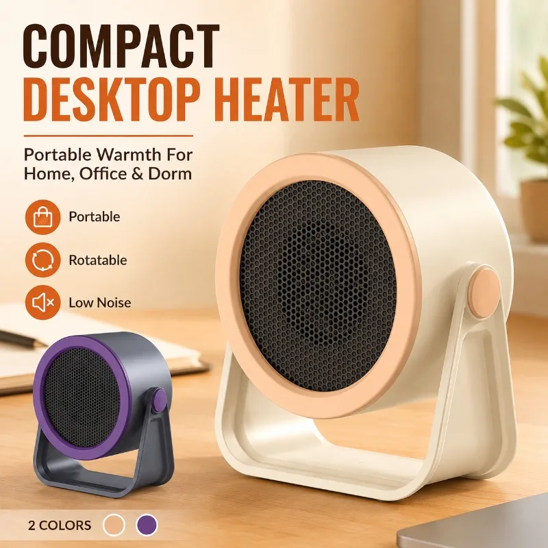 Compact Rotatable Desktop Heater Portable Electric Warm Air Blower Low Noise Safety Heating Fan for Office Dormitory Bedroom
