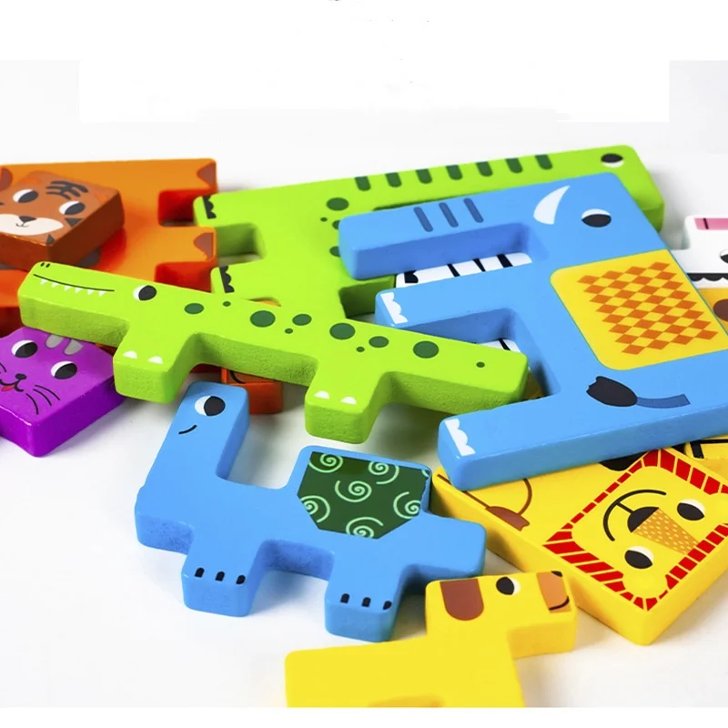 Puzzle 3D Montessori en Bois de Dessin Animé pour Enfant, Tangram, Jouets Mathématiques, Jeu de Cube, Forme de Magination Présв