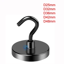 Black Magnetic Hooks Heavy Duty Super Strong Neodymium Magnet Hooks with Epoxy Coating for Home, Kitchen, Workplace, Office