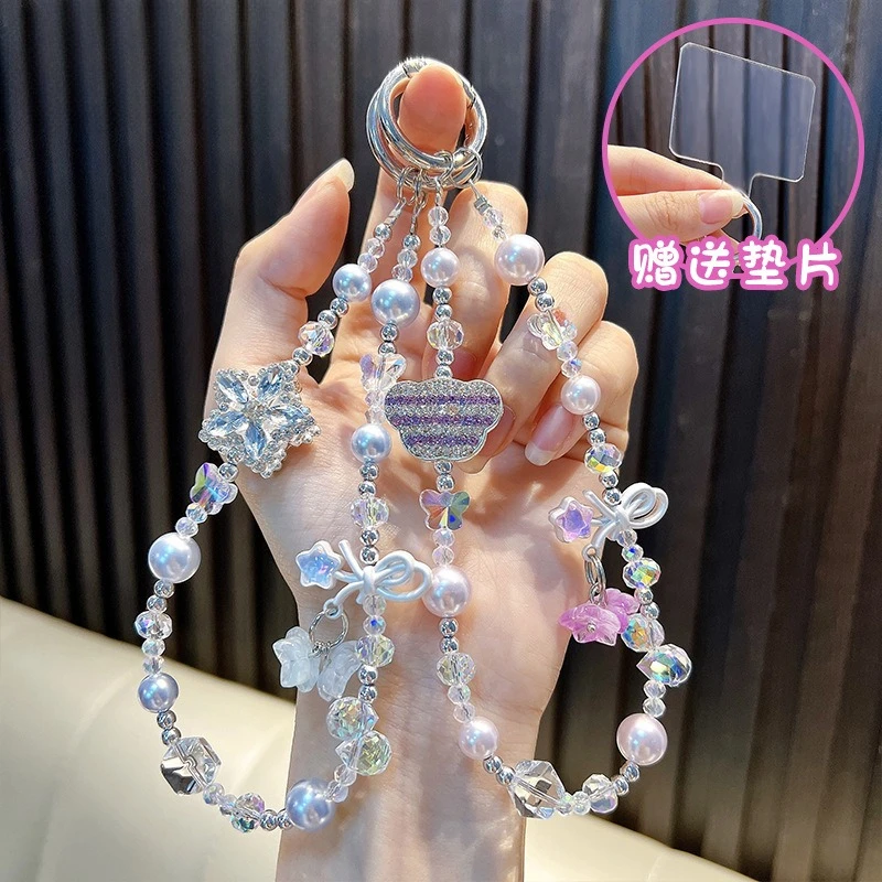 

Luxury Glitter Crystal Diamond W/Card Wrist Strap Phone Charm Keychain Hanging Anti-lost Rope Chain Lanyard Pendant Jewelry Gift