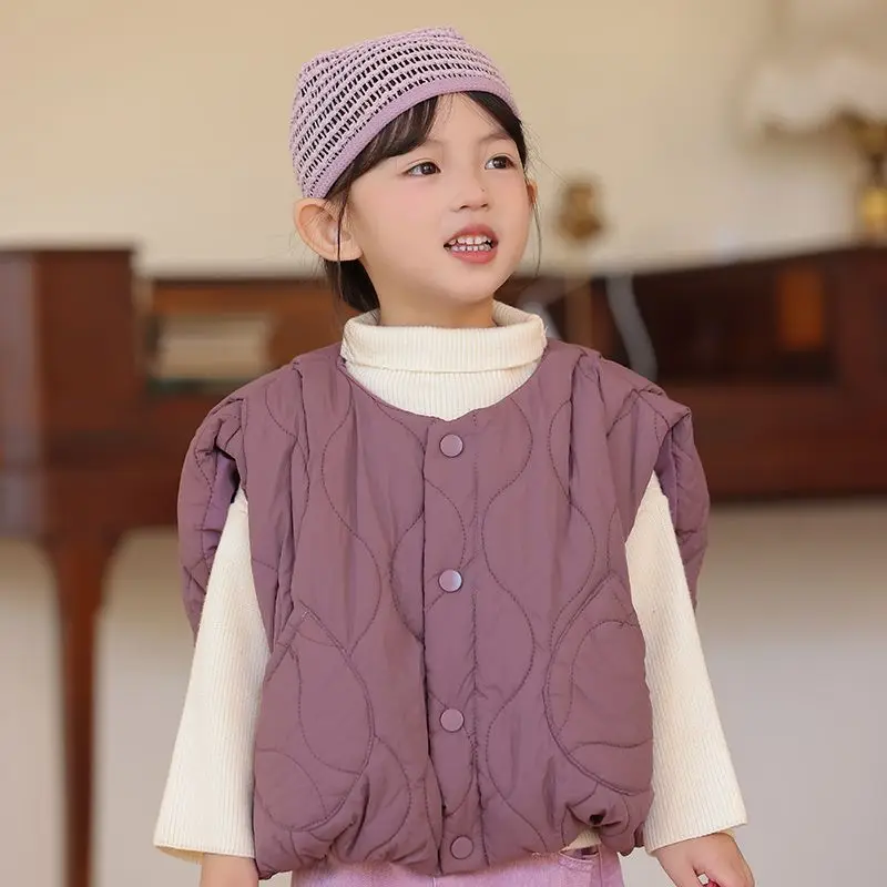 Kids Vest 2026 Autumn Kids Warm Vest Korean Fashion Casual Solid Color Sleeveless Coat 3-8Y Girls Boys Winter Spring Clothes
