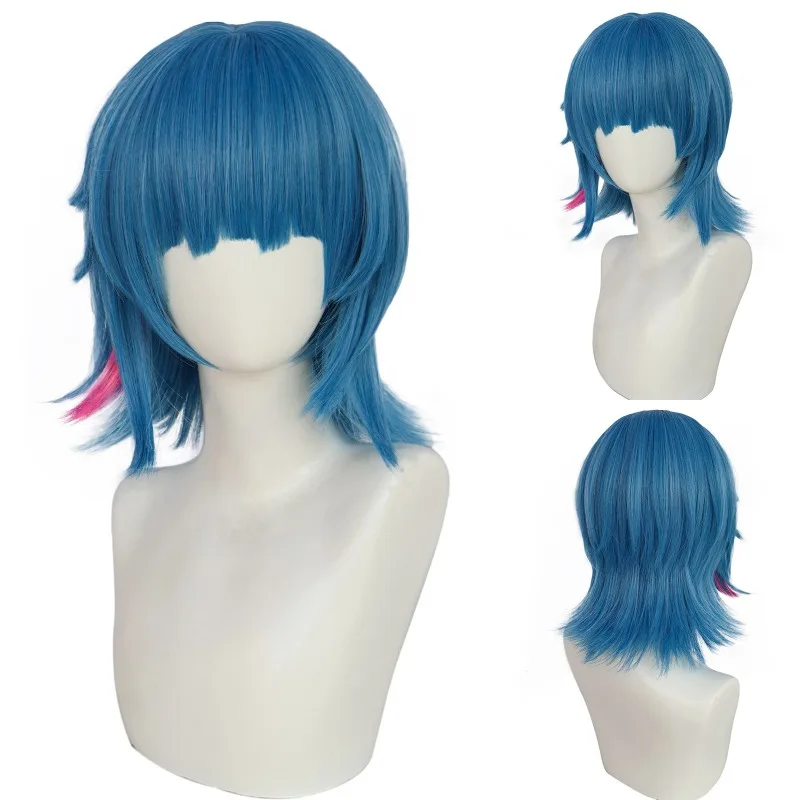 

Arcane Jinx Cosplay Wig LOL Long Light Blue Hair Twin Buns Wraparound Braids Hair Clips Bangs Undercut For Women Convention