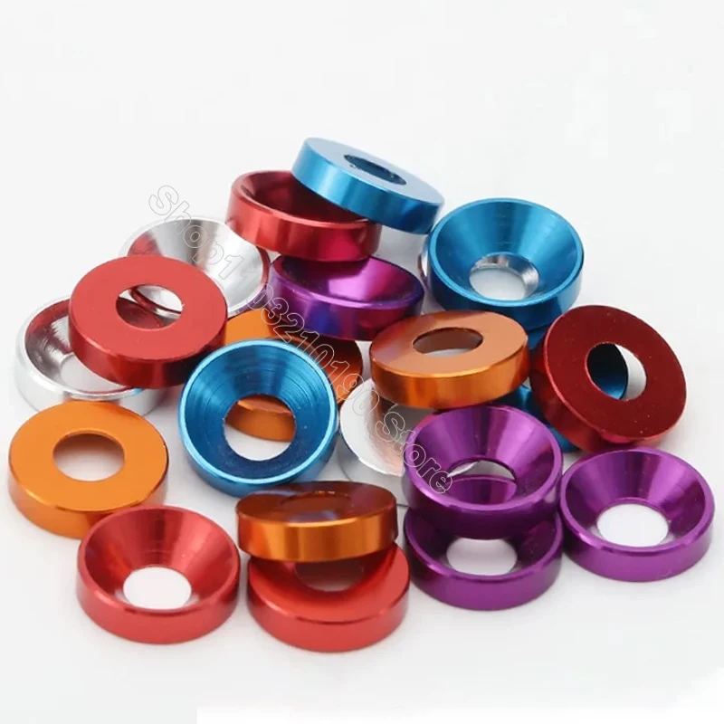 2-10Pc M2 M2.5 M3 M4 M5 M6 M8 Aluminum Alloy Countersunk Head Washer Head Bolt Gasket Spacer Anodized Flat Head Washers Colorful