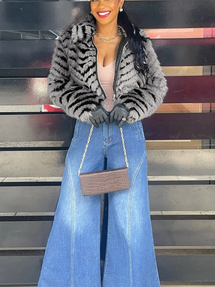 Sisterlinda Fluff Patchwork manteaux femme hiver chaud contraste rayure Zip Cardigan à manches longues filles chaudes rue Style sauvage vestes