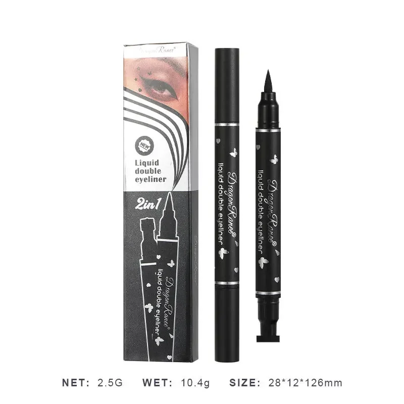 Waterproof Double-Ended líquido Eyeliner Pen, delineador preto, secagem rápida, longa duração Eye Liner, selo selo selo, cosméticos